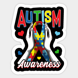 Colorful Autism Awareness Day Puzzle Ribbon Sticker